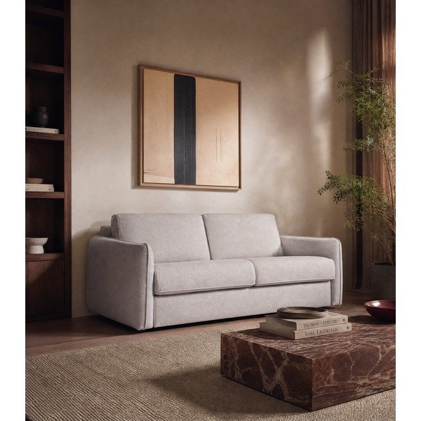 Beżowa sofa do spania/rozkładana z tkaniny szenilowej 189 cm Storm – Scandic-image-1