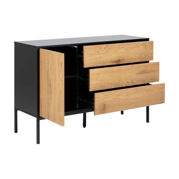 Czarno-naturalna niska komoda w dekorze dębu 120x82 cm Seaford – Actona-image-3