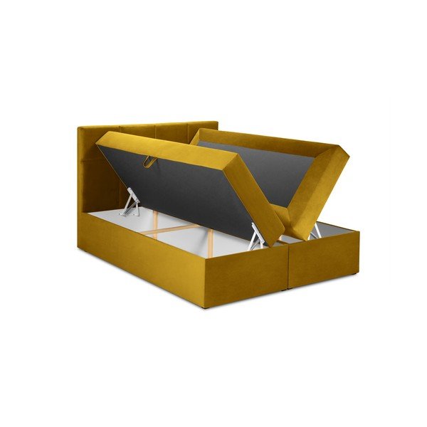 Musztardowe aksamitne łóżko 2-osobowe Mazzini Beds Mimicry, 180x200 cm-image-4