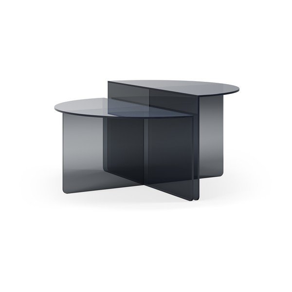 Szare szklane okrągłe stoliki zestaw 2 szt. ø 80 cm Velta – MOME