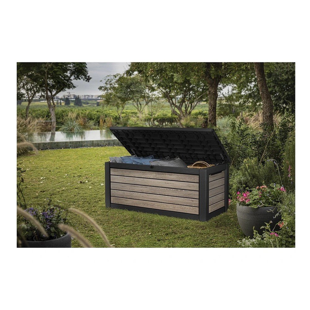 Czarna/w jasnym naturalnym kolorze plastikowa skrzynia ogrodowa Deco Ashwood – Keter (zdjęcie 4)