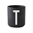 Czarny porcelanowy kubek Design Letters Alphabet T, 250 ml