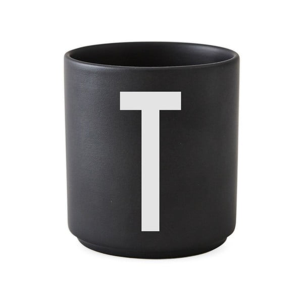 Czarny porcelanowy kubek Design Letters Alphabet T, 250 ml