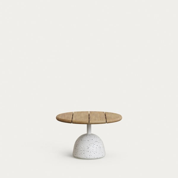 Biało-naturalny okrągły stolik z blatem z drewna akacjowego ø 55 cm Saura – Kave Home