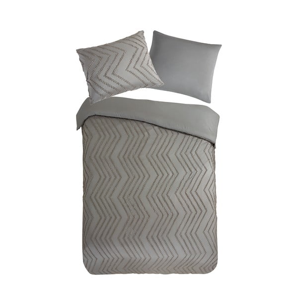 Szarobrązowa pościel jednoosobowa z mikrowłókna 140x220 cm Pure Zigzag – Good Morning