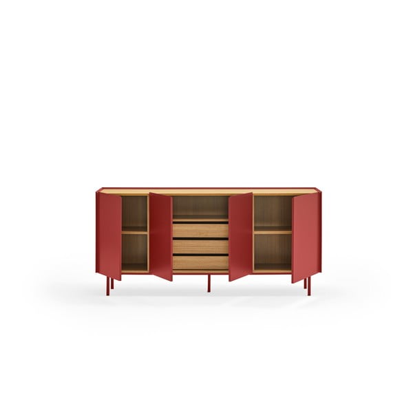 Czerwona niska komoda w dekorze dębu 165x78 cm Arista – Teulat-image-3