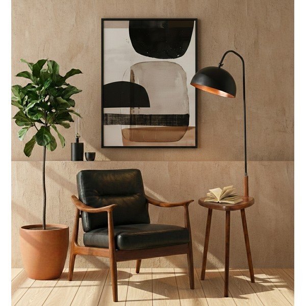 Czarna/brązowa lampa stojąca z półką z metalowym kloszem (wysokość 160 cm) Table – Opviq lights-image-1