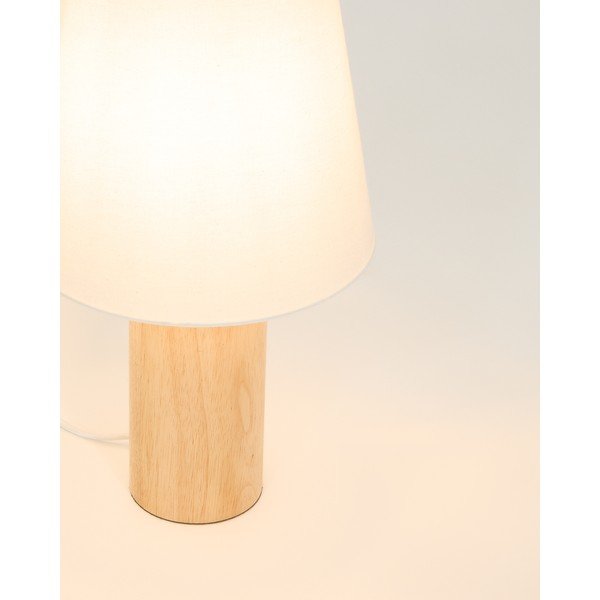 Biała/w naturalnym kolorze lampa stołowa z litego drewna kauczukowego z tekstylnym kloszem (wysokość 49,5 cm) Marga – Kave Home-image-3