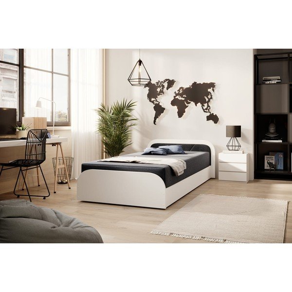 Białe/ciemnoszare tapicerowane/z płyty wiórowej łóżko jednoosobowe ze schowkiem z materacem 80x190 cm Parys – ELTAP-image-3