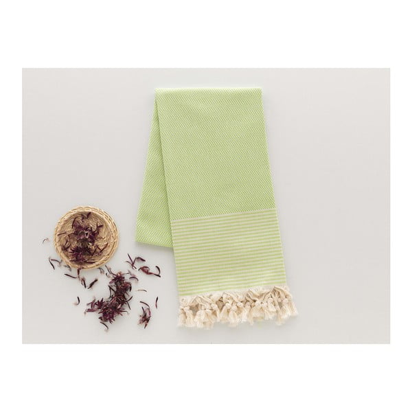 Zielony ręcznik Hammam Bal Petergi, 100x180 cm