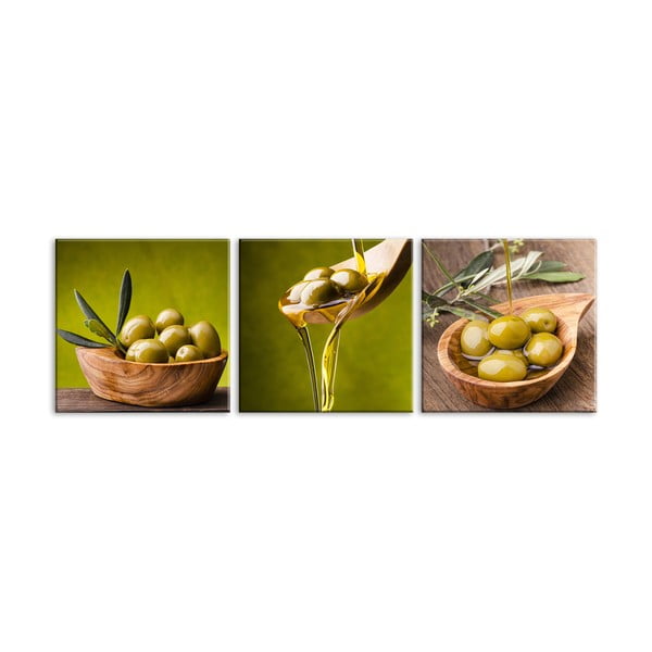 Zestaw 3 obrazów Styler Glasspik Set Olives
