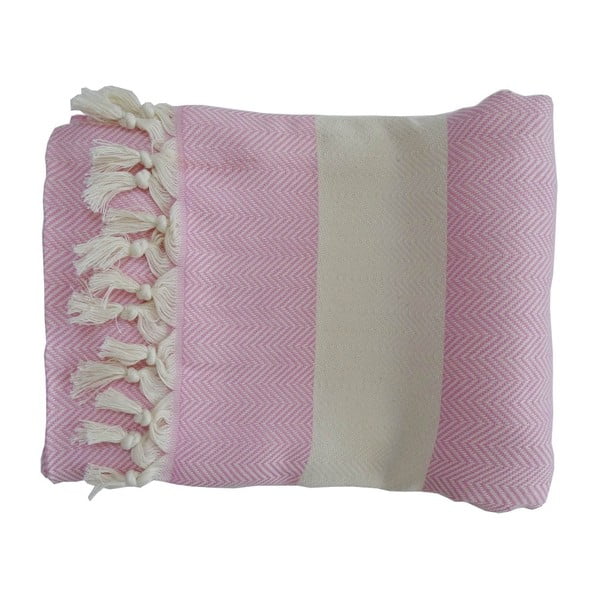 Różowy ręcznik tkany ręcznie z wysokiej jakości bawełny Hammam Lidya, 100x180 cm