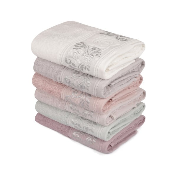 Zestaw 6 różowych ręczników do rąk Vintage Lily