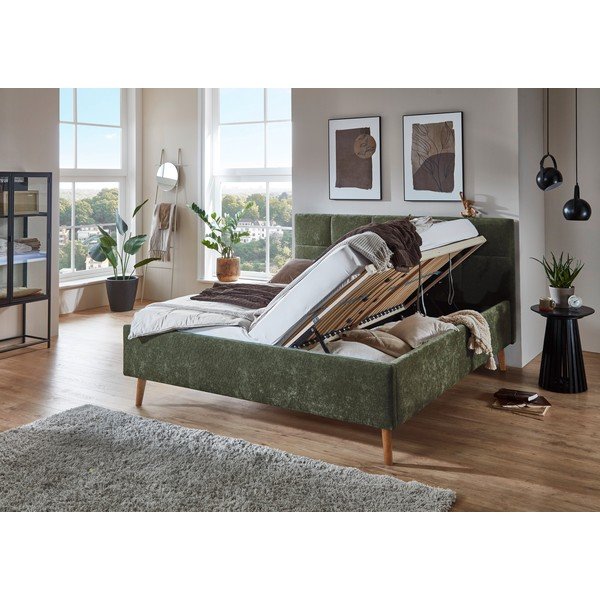 Tapicerowane łóżko dwuosobowe ze schowkiem ze stelażem 180x200 cm w kolorze khaki Nova – Meise Möbel-image-1