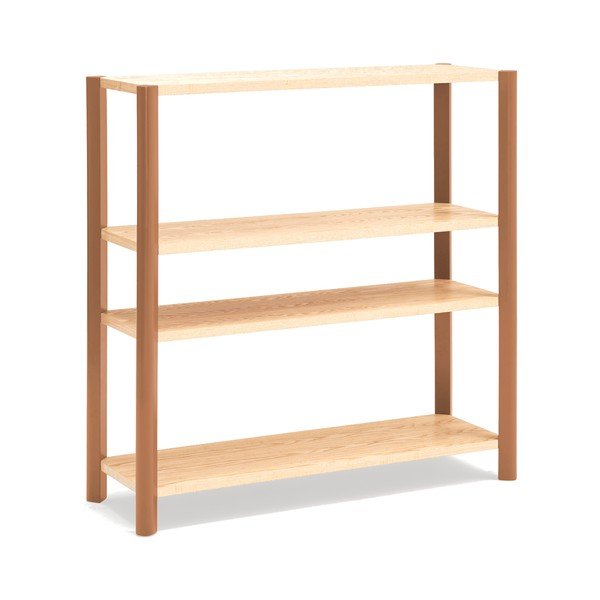 Ceglasty/w jasnym naturalnym kolorze regał w dekorze dębu 126x128x43 cm Bona – Teulat-image-2