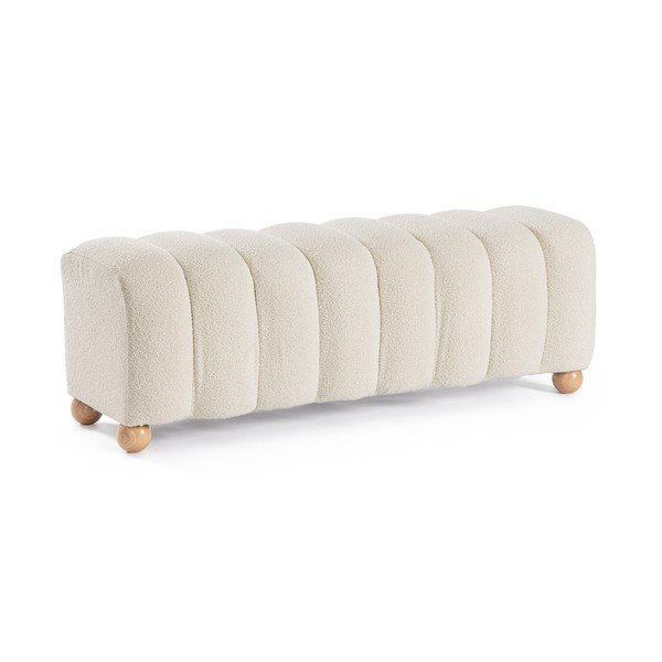 Biała tapicerowana ławka z materiału bouclé Zora – Bizzotto-image-2