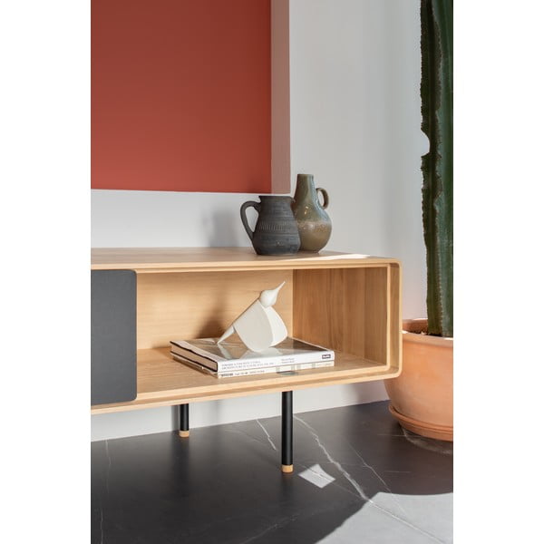 Czarno-naturalna szafka pod TV z litego drewna dębowego 200x48 cm Fina – Gazzda-image-4