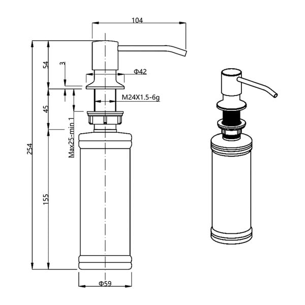 Plastikowy wpuszczany dozownik do mydła w kolorze srebra z połyskiem 350 ml – Sapho-image-2
