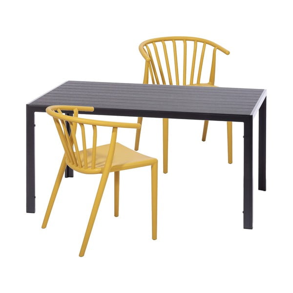 Zestaw 2 żółtych krzeseł Capri i czarnego stołu Viking – Bonami Essentials