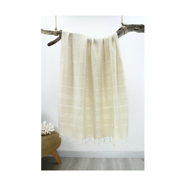 Jasnobeżowy ręcznik w paski Hammam Classic Style, 100x180 cm