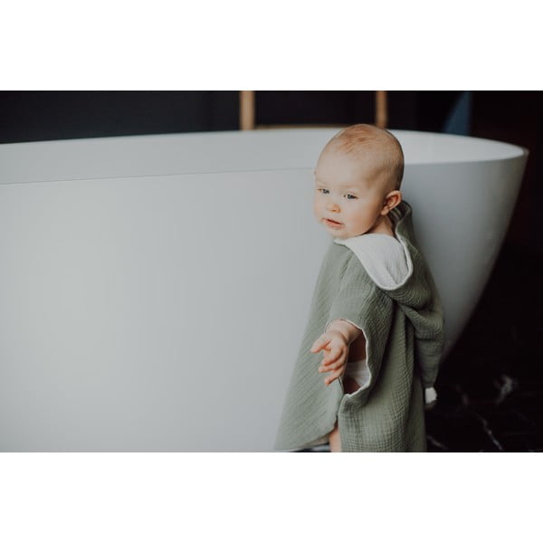 Muślinowe poncho dziecięce w kolorze khaki rozmiar M – Malomi Kids-image-3
