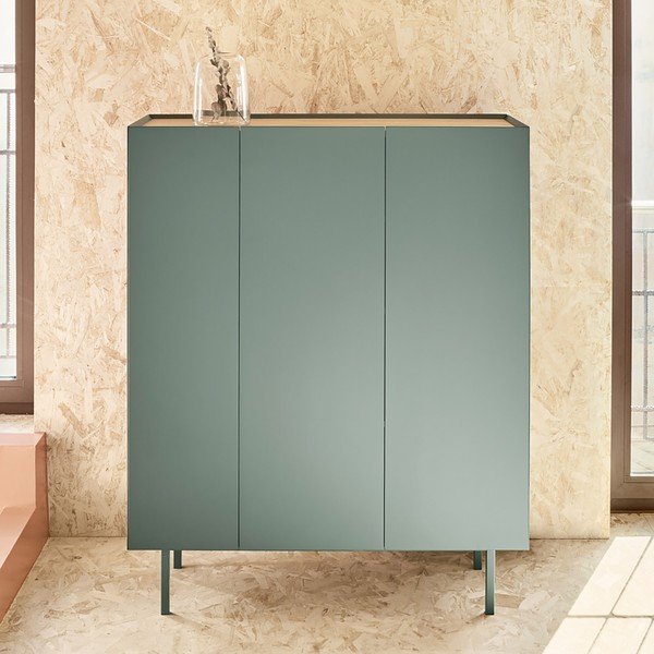 Zielona wysoka komoda w dekorze dębu 95x120 cm Arista – Teulat-image-1