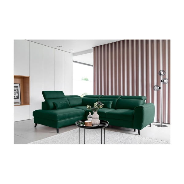 Zielony aksamitny rozkładany/ze schowkiem narożnik (prawostronny/w kształcie litery L) Noble – ELTAP-image-1