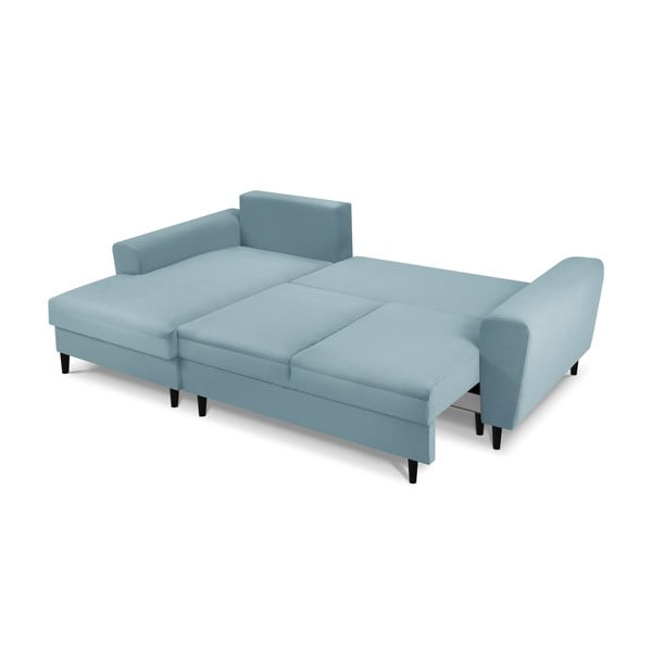 Jasnoniebieski sztruksowy rozkładany narożnik ze schowkiem (lewostronny/z szezlongiem) Kyoto – Cosmopolitan Design-image-2