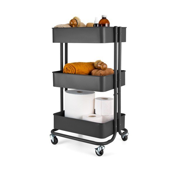 Czarny metalowy regał na kółkach 43x35 cm Grena – Compactor-image-3