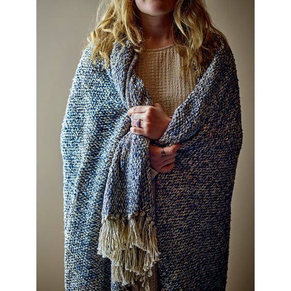 Szaroniebieski koc z mieszanki lnu 130x160 cm Ocean – Bloomingville-image-1