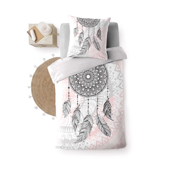 Biało-różowa bawełniana pościel jednoosobowa 140x200 cm Namaste – douceur d'intérieur-image-2