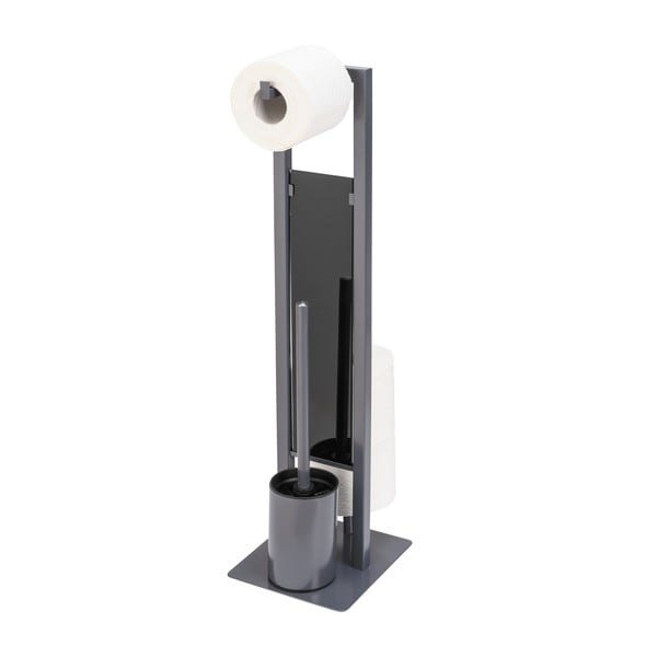 Szary stojak na papier toaletowy ze szczotką do WC Wenko Rivalta-image-2