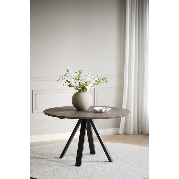 Ciemnobrązowy okrągły stół z blatem z drewna dębowego ø 130 cm Carradale – Rowico-image-1