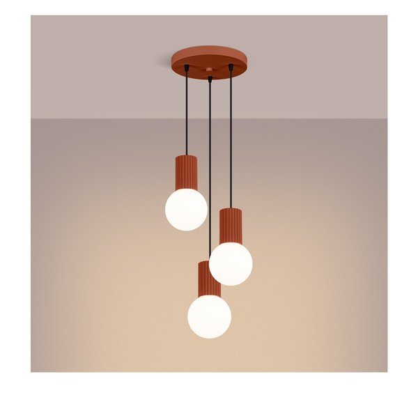 Metalowa lampa wisząca w kolorze terakoty ze szklanym kloszem ø 25 cm Orbital – Sollux-image-4