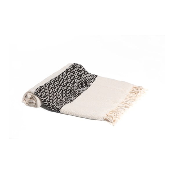 Czarno-biały ręcznik kąpielowy tkany ręcznie Ivy's Belgin, 95x180 cm