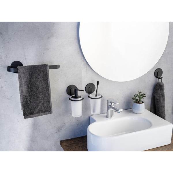 Samoprzylepny metalowy wieszak na ręczniki w kolorze matowej czerni Bivio – Wenko-image-2