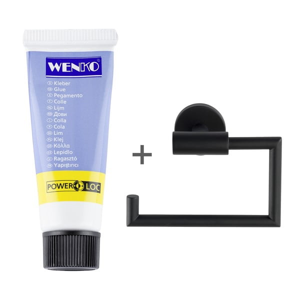 Samoprzylepny uchwyt na papier toaletowy ze stali nierdzewnej w kolorze matowej czerni Bosio – Wenko