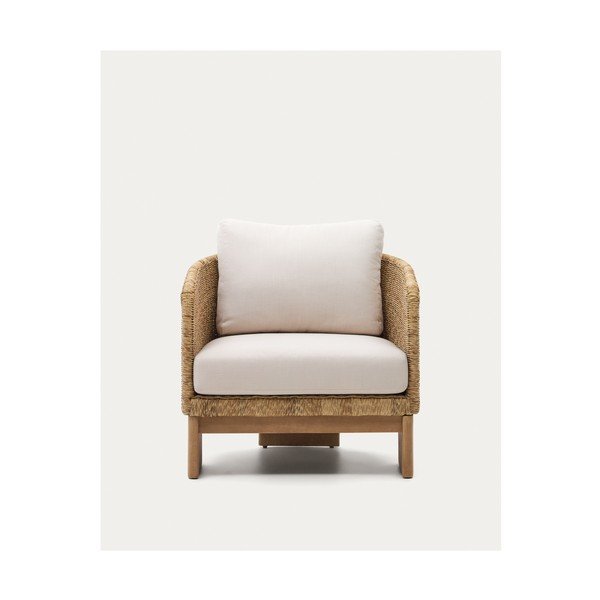 Beżowo-naturalny drewniany/ze sztucznego rattanu fotel ogrodowy Xoriguer – Kave Home-image-3