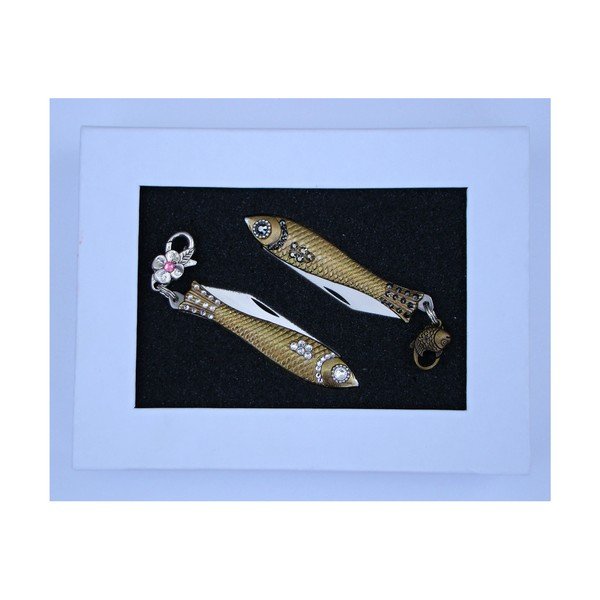 Komplet 2 scyzoryków rybka w opakowaniu podarunkowym, białe i ciemne kryształki-image-1