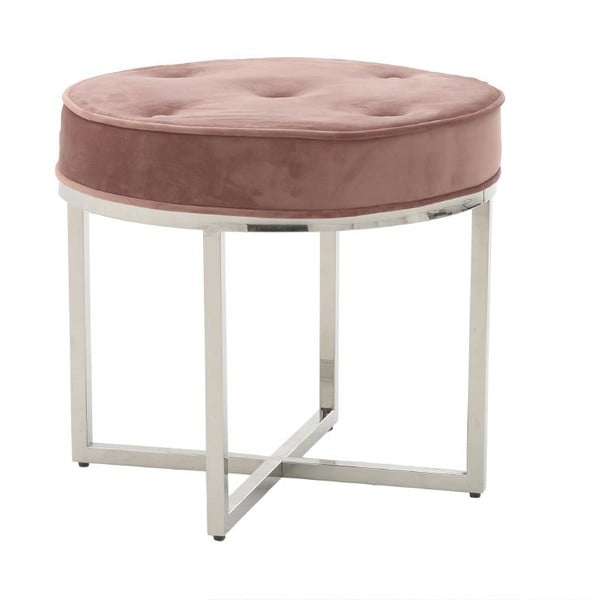 Różowy stołek z metalowymi nogami w kolorze srebra InArt