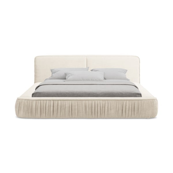 Kremowe tapicerowane łóżko dwuosobowe ze schowkiem i stelażem 180x200 cm Keoni – Makamii-image-4