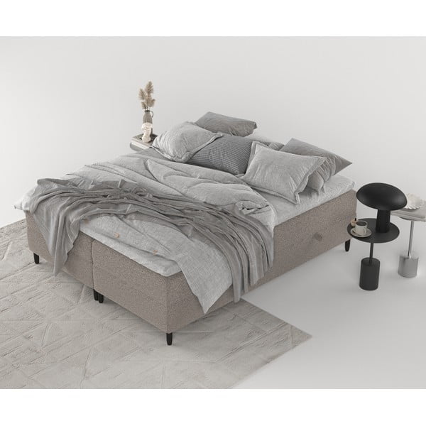 Brązowe łóżko boxspring ze schowkiem 200x200 cm Malte – Maison de Rêve-image-2