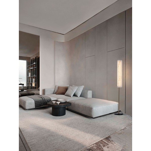 Kremowa/w kolorze mosiądzu lampa stojąca LED w dekorze marmuru (wysokość 160 cm) Aider – Nova Luce-image-1