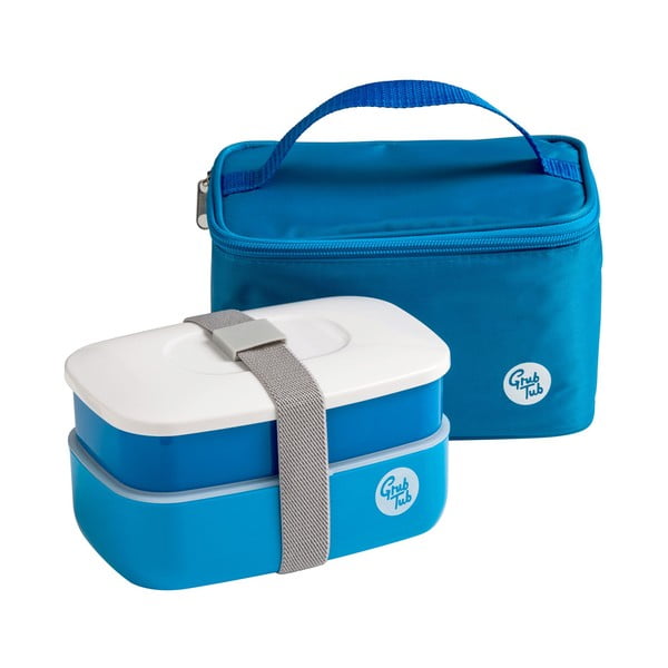 Niebieski pojemnik na przekąskę z torbą Premier Housewares Grub Tub, 21x13 cm