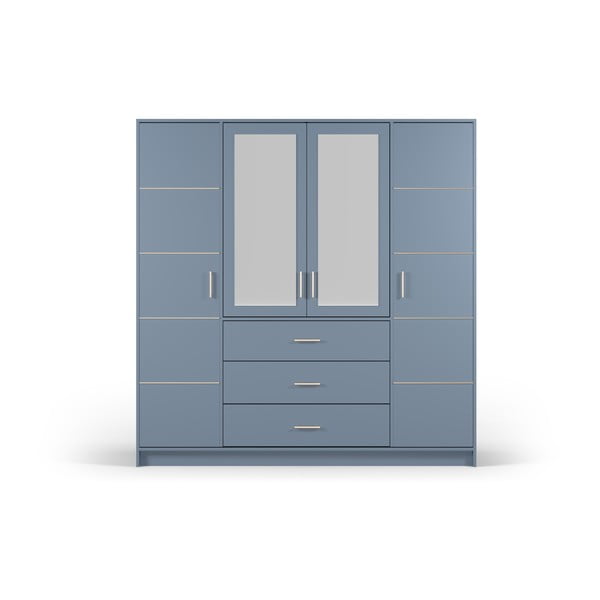 Niebieska szafa z lustrem 196x200 cm Burren – Cosmopolitan Design