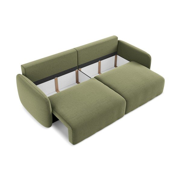Zielona aksamitna rozkładana/ze schowkiem sofa 238 cm Kalena – Makamii-image-4
