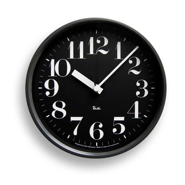 Czarny zegar Lemnos Clock Riki, ⌀ 20,4 cm