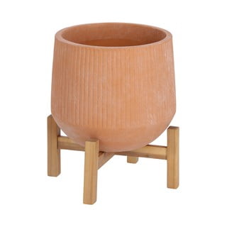 Terakotowa doniczka na drewnianej podstawce Kave Home Denpasar, ⌀ 33 cm