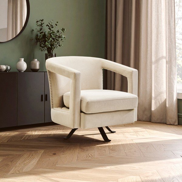 Beżowy obrotowy aksamitny fotel Hestia – Premier Housewares-image-1