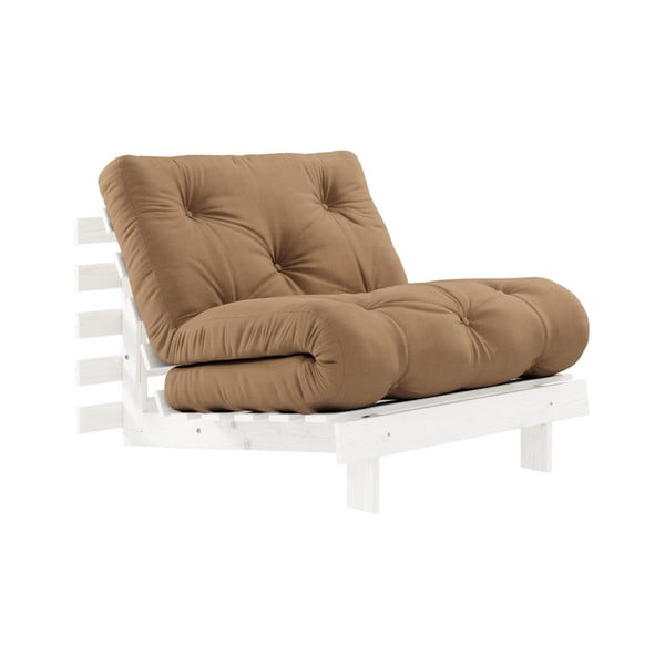 Fotel rozkładany z brązowym obiciem Karup Design Roots White/Mocca